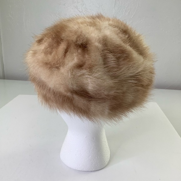 Vintage Fur Pill Box hat cream / tan size OS EUC - Picture 4 of 13